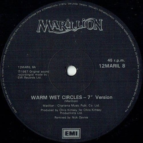 MARILLION Warm Wet Circles (Remix) Vinyl Record Single 12 Inch EMI 1987 Rock Pop - Foto 2 di 5
