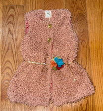 M.L. KIDS: Girl's Pink Tank Furry Dress w/ A Rainbow Belt, Size 7-8