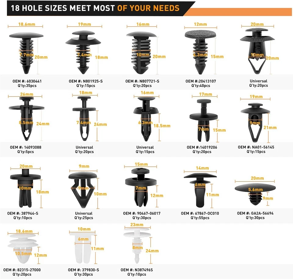 Bumper Clips Retainer 415Pcs Car Rivets Fastener Fender Push Pin Trim Foto 2 de 4