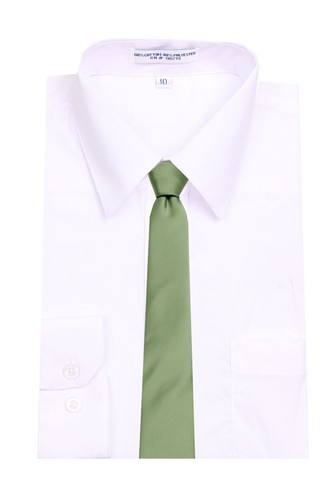 Boy's - Olive Green Solid Satin Necktie for School Weddings Formals - NWT - Picture 2 of 2