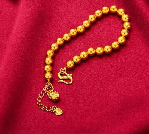 Girl's lucky pearl 24K Thai Baht Yellow GP Bracelet Jewelry 6.5" - Picture 3 of 4