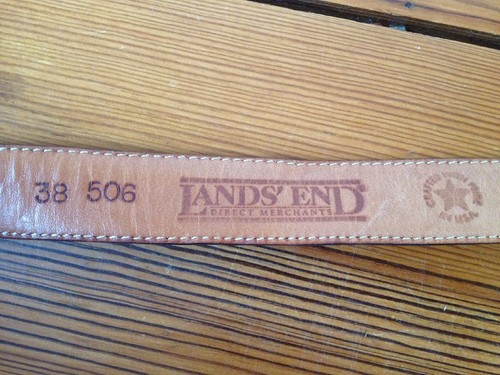Vtg Lands End Western Distressed Metal Buckle Brown Leather Belt USA Made 38 - Picture 2 of 4