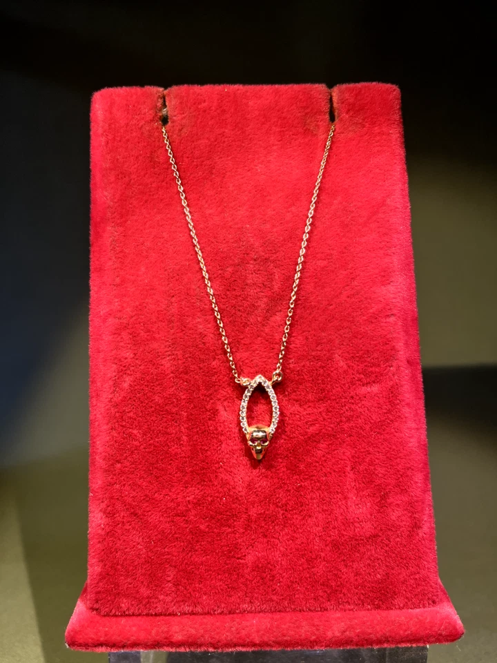 Alp Sagnak Necklace 14 K Yellow Gold Skull Pendant Diamonds Rubies - Image 2 of 4