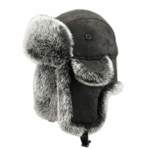 Kosakenmütze Herren Leder Wintermütze Ski Uschanka Trapper Russisch Kunstfell Wildleder - Bild 7 von 17