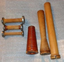 6 VTG PRIMITIVE WOOD TEXTILE SPOOLS OR INDUSTRIAL BOBBINS BOWEN HUNTER USB & SCO