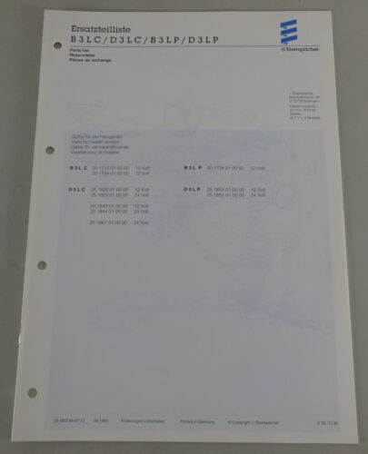 Catalogue des Pièces Eberspächer Chauffe B3LC/D3LC/B3LP/D3LP Con 06/1995 - Zdjęcie 1 z 1