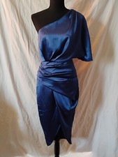 New Do + Be Dress Women Small Blue Wrap Dress Midi One Shoulder Short Sleeve
