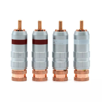 4PCS Red Copper HiFi RCA Plugs Screw Locking Audio Cable Male Connector Terminal