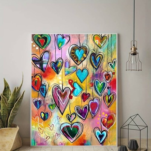 Graffiti Love Art Colorful Love Hearts Canvas Art Print Black Frame 40cm x 30cm - Picture 5 of 9