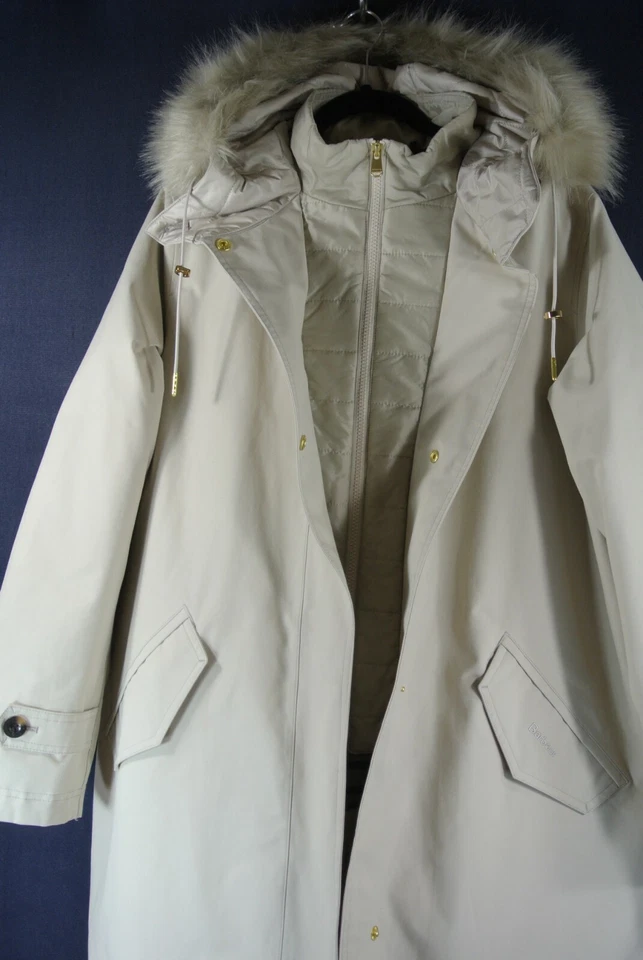 NWD, Barbour Braan Waterproof Faux Fur Trim Hooded Parka In Mist Size 12 #C4624 - Image 2 of 4