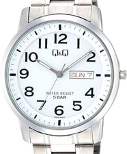 CITIZEN Q Q Falcon Watch W474-204 White Dial DayDate Military Stainless steel