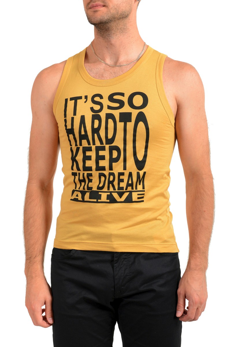 DOLCE&GABBANA タンクトップ48 Dolce & Gabbana D&G Men's Graphic Print Mustard Yellow Tank