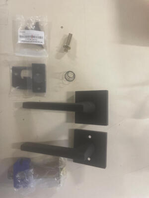 EMTEK Square Rosette Passage Set  Matching Finish Helios Lever - 5110HLORHUS19