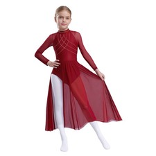 Kids Girls Leotard Training Dancewear Tango Dress Shiny Rhinestones Costume