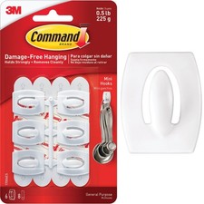 Command Mini Hooks, White, 6 Hooks, 8 Strips 17006ES-6PK Command 17006ES-6PK 1.21 per strip