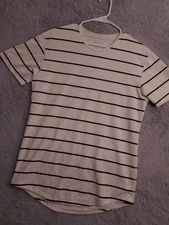 Bylt Shirt Mens Medium Drop Cut Lux Beige Athleisure Casual Active Striped M