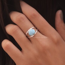 Natural Larimar Ring, 925 sterling Silver Ring, Women Jewelry, Birthday Gift