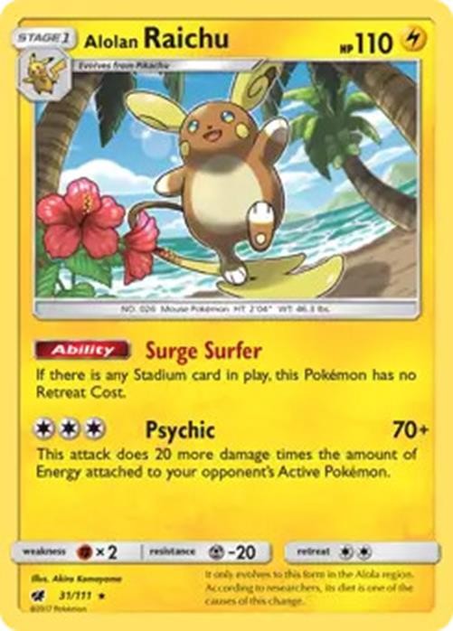 Alolan Raichu - 31/111 - Pokemon Crimson Invasion Holo Card NM
