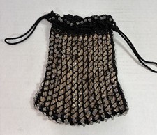 Vintage 1920s Beaded Reticule Drawstring Pouch Flapper Mesh Cage Purse