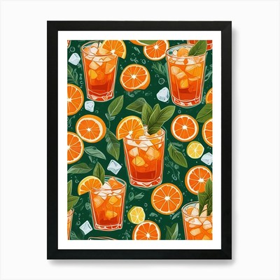 Aperol Spritz Muster Cocktail Oran gerahmtes Wandbild Poster Leinwanddruck Bild