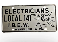 VTG 1970s IBEW Local 141 License Plate Sign Wheeling West Virginia Metal