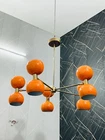 Mid Century Sputnik Brass Chandelier Orange Ball Ceiling Light Modern Fixture