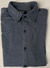 DKNY Men's Stretch Knit Long Sleeve Cotton Sport Shirt BLUE Dress Button MEDIUM