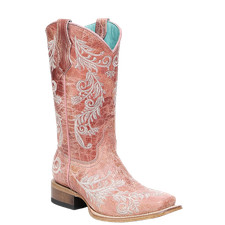 Corral Youth Girl's Embroidered Rose Pink Western Boot T0240