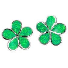 Plumeria Kiwi Green Fire Opal Silver Jewelry Stud Earrings