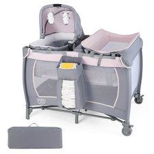 5-in-1 Convertible Portable Baby Playard Newborn Napper w/Toys  Music Pink
