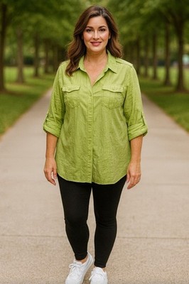 Dress Barn Womens XXL Rayon Blend Button Up Tunic Soft Lime Green Y2k Style
