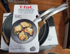 T-Fal 3 Pc Ceramic Non Stick Fry Pan Set Gray Thermo Spot 8 10.5 12 Inch