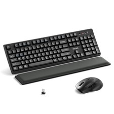 Wireless Keyboard and Mouse Combo with Wrist Rest, 2.4G Full-Sized Keyboard a...