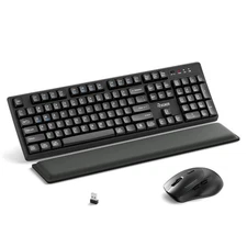 Wireless Keyboard and Mouse Combo with Wrist Rest, 2.4G Full-Sized Keyboard a...