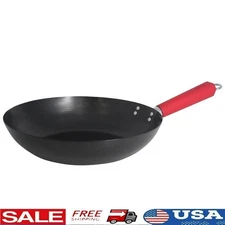 12in Carbon Steel Nonstick Wok W/ Soft Touch Handle Stir Frying Cooking New
