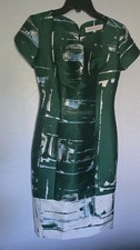 Carolina Herrera Green Abstract Print Sheath Dress Short Sleeve Size 2