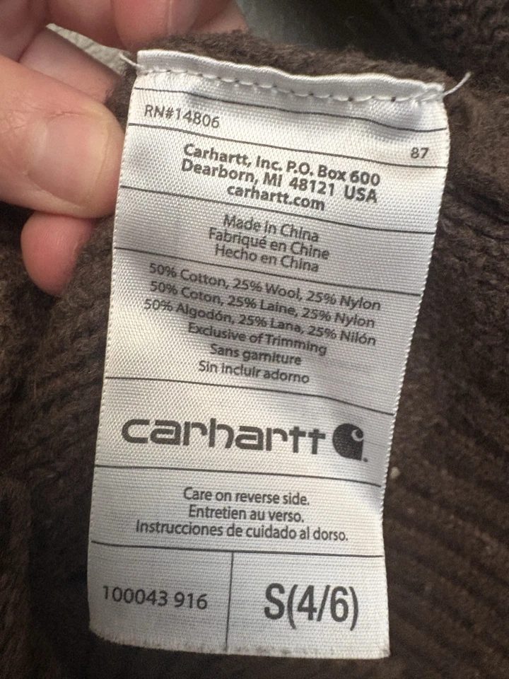 Carhartt女式羊毛混纺披肩领开衫毛衣棕色纽扣S  — 第 4/4 张图片