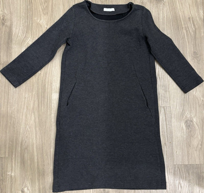 BY-BAR Amsterdam Dark Gray Shift Dress Knee Length 3/4 Sleeve Round Neck XS