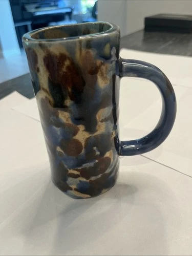 Vintage Handmade Pottery Mug Drip Glaze Signed BW