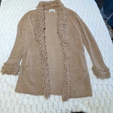Vintage 1970s Sideeffects Tan Fuzzy Collar Sleeve Boho Bohemian Sweater Size M