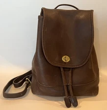 Vintage COACH Brown Leather Backpack Daypack Drawstring Turnkey 9791 Restored