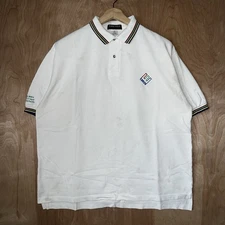 VINTAGE 90s ENRON CORP USA MADE COTTON LOGO POLO SHIRT WHITE FRAUD SCANDAL XL