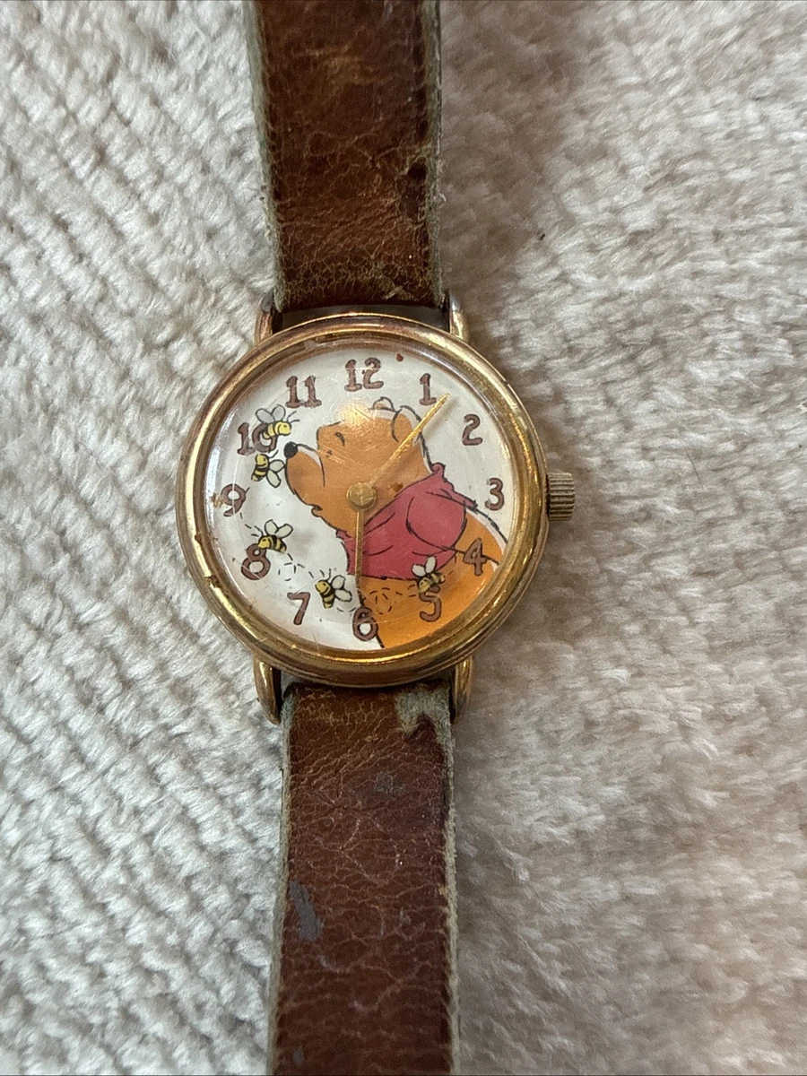 Timex Winnie The Pooh Watch Gold Tone Women Bear Head Brown Band New Battery Vintage timex winnie the - Gem main image 4