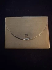 Vintage Envelope Compact Gold Tone HEAVY Tri Fold Signed Coty