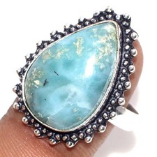 925 Silver Plated Larimar Ring Handmade Gemstone Jewelry Size US 9.5 GW