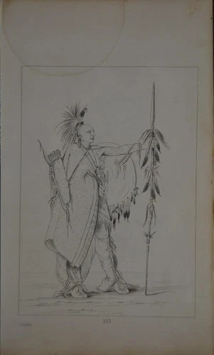 Antique 1840's Native American Engraving Art Tál-lee, an Osage Warrior History