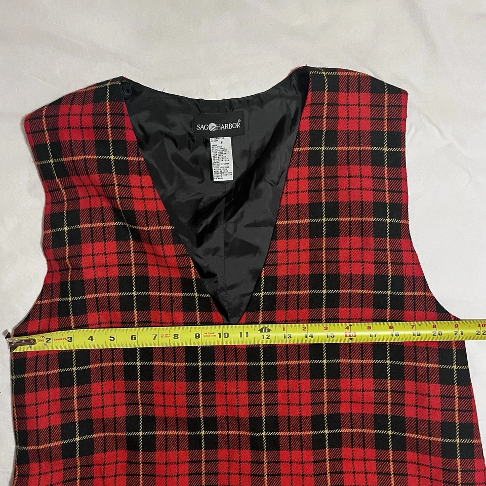 Vestido tipo jersey vintage Sag Harbor mezcla de lana a cuadros vacaciones sin mangas rojo 18 Foto 4 de 4