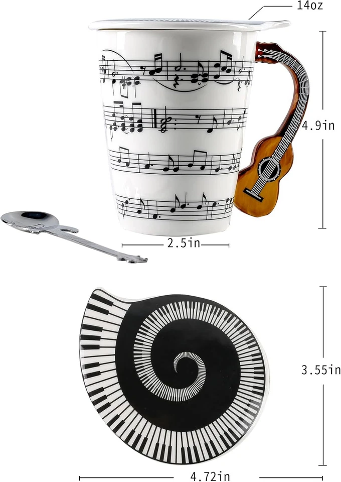 Novedad Taza Regalo Musical Taza de Café con Tapa y Mango de Guitarra Diseño y Cuchara Foto 3 de 4