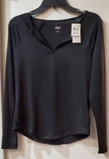 Jenni Women's Split-Neck Pajama Top - Deep Black Size Small