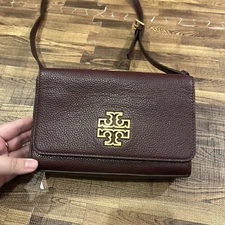 Tory Burch Britten Crossbody Clutch Burgundy EUC